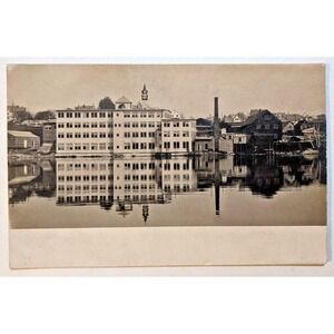 Lakeport Laconia New Hampshire Wood's Hosiery Mill Bay Town View Reflection RPPC